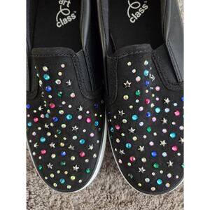 Art Class Girls Size 4 Black Slip on Sneakers Rhinestone Star Studded NWT